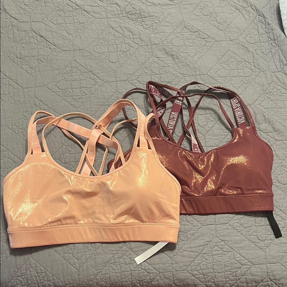 Women's Shimmer Sports Bra Set - Peach and Burgundy
